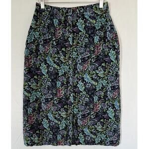 Appleseeds Dark Floral Leaf Corduroy Midi Skirt Womens Size 10P Petite Black